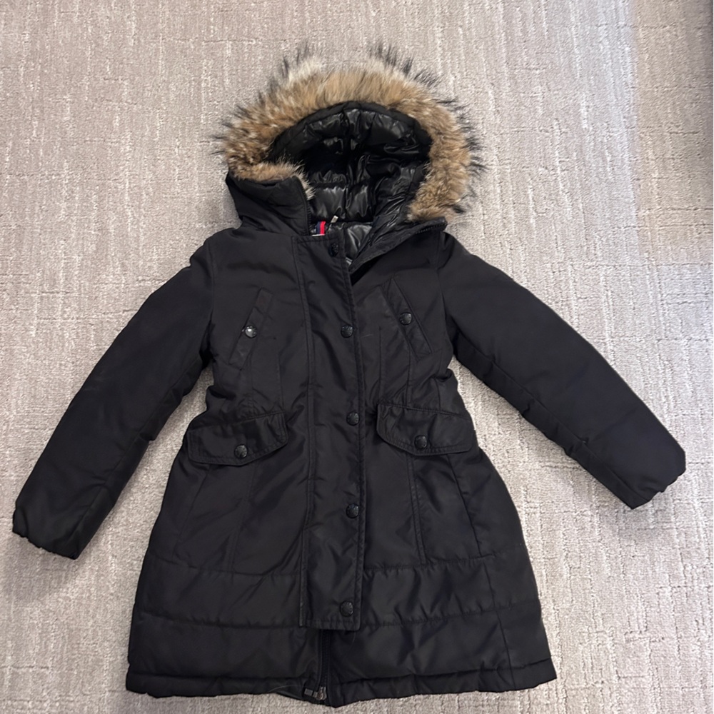 Moncler girls black coat size 6.
